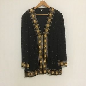 Black and Gold Beaded Silk Formal Jacket Women’s Size Large
